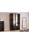 Lynx 4 Door 2 Drawer Wardrobe With Mirror Black