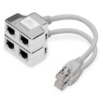 DIGITUS DN-93904 - Adaptateur de câble réseau Ca 5e - 2 pièces / 1 Paire - 2 signaux sur 1 câble - Cat5e LAN Splitter - Adaptateur Ethernet RJ45 - Compatible avec PoE Mode A - Argenté