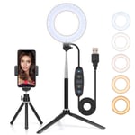 GEMWON 6" Ring Light with Tripod Stand & Phone Holder, Dimmable LED Makeup Circle Light for Selfie, YouTube Video, Streaming, Camera, Tiktok, Webcam