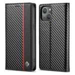 LC.IMEEKE Carbon Fiber Plånboksfodral för iPhone 13 - Vertical Red Stripe
