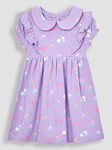 JoJo Maman Bebe Girls Pretty Floral Peter Pan Ruffle Tea Dress - Purple, Purple, Size 1.5-2 Years, Women