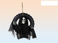 Out of the blue 98/2045 Personnage Halloween Squelette dans la Roue avec lumière, Sons et Mouvement, Plastique, Noir/Blanc, 41 x 14,5 x 40 cm