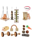 Xapahy 14pcs Hamster Chew Toys, Guinea Pig Toys Natural Wooden Gerbil Rats Chinchillas Toys Accessories Dumbells Exercise Bell Roller Teeth Care Molar Toy For Birds Bunny GerbilsPlay Molar Combination