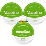 3x Vaseline Lip Balm Therapy Petroleum Jelly With Aloe Vera 20g Travel Size Pot