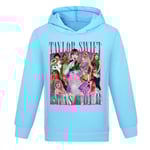 Taylor Swift Barn Flicka Långärmad Hood Sweatshirt Pullover Toppar Jumper Hoodie Ljusblå Light blue 130cm