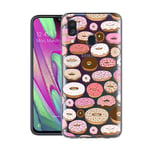ZhuoFan Samsung Galaxy A40 Case, Phone Case Transparent Clear with Pattern Ultra Slim Shockproof Soft Gel TPU Silicone Back Cover Bumper Skin for Samsung Galaxy A40 Smartphone (Donuts)