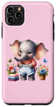 Coque pour iPhone 11 Pro Max Bébé éléphant rose en tenue, fleurs et papillons
