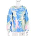 Women Off Shoulder Tops, Womens Long Sleeve Jumper Casual Loose V-Neck Tunic Tops Tie-Dye Ladies Pullover for Autumn Winter (Blue-S)