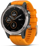 Garmin Watch Fenix 5 Plus Sapphire Titanium Orange Silicone Band