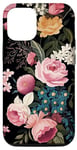 Coque pour iPhone 13 Modèle de fleur de rose et de dahlia vintage