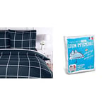 Amazon Basics Parure de lit avec Housse de Couette en Microfibre, 240 x 220 cm, Motif écossais Bleu Marine & Sweethome | Protège Matelas Imperméable - 140x190/200 cm - Forme Drap Housse