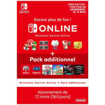 Abonnement Individuel de 12 mois au service Nintendo Switch Online + Pack Additionnel • Code d'activation pour Nintendo Switch