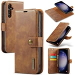 DG.MING Samsung Galaxy S24 FE Plånboksfodral med avtagbart skal, Cognac