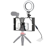 XIAOSONG-Stabilizer - 2 in 1 Vlogging Live Broadcast Smartphone Video Rig + 4.7 inch 12cm Ring LED Selfie Light Kits with Cold Shoe Tripod Head for iPhone/Galaxy/Huawei/Xiaomi/HTC/LG/Googl