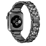 (Bling svart) Kompatibel med Apple Watch Armband 42/44/45/49mm, Kvinnors Glittrande Bling Kristall Rostfritt Stål Länk Armband Ersättning