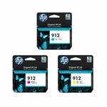 Original HP 912 CMY Ink Cartridges 3YL77AE, 3YL78AE, 3YL79AE OfficeJet Pro 8024