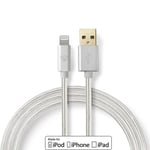 Nedis Lightning Kabel | USB 2.0 | Apple Lightning, 8-stifts | USB-A Hane | 480 Mbps | Guldplaterad | 2.00 m | Rund | Flätad / Nylon | Aluminium | Kartong med täckt fönster