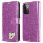 iPEAK For Samsung Galaxy A52 5G Case (6.5'') Shiny Leather Bling Glitter Book Flip Stand Card Wallet Protective Cover For Samsung Galaxy A52 Phone (Purple)