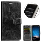 KM-WEN® Case for Motorola Moto E6 Plus (6.1 Inch) Book Style Retro Crazy Horse Pattern Magnetic Closure PU Leather Wallet Case Flip Cover Case Bag with Stand Protective Cover Black