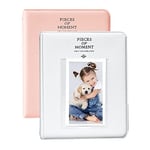 OBERSTER 2Pcs 64 Pockets Photo Album for Fujifilm Instax Mini 7s 8 8+ 9 25 50s 70 90, 2x3 Inch Mini Photo Album Compatible with Instant Camera Photo Book Name Card Holder (Pink + White)