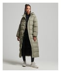 Superdry Womens Cocoon Longline Puffer Coat - Khaki Nylon - Size 12 UK