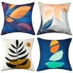 Wosendy Cushions 45cm x 45cm Covers Decorative Throw Pillow Covers Square Linen cushion covers 18x18 Leaves Cushion Cases Set of 4 Blue Cushions Cover for Sofa Couch Bed Living Room Car