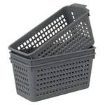 Bblina 3-Pack Small Grey Plastic Baskets for Kitchen Cupboard Storage