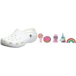 Crocs Unisex Classic Clogs, White, M6 | W7 UK(39/40 EU) Shoe Charm 5-Pack | Personalize with Jibbitz, Everything Nice, One Size
