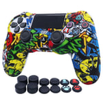 PS4 Controller Cover Silicone RALAN,Silicone Gel Controller Cover Skin Protector Compatible For PS4 /PS4 Slim/PS4 Pro Controller (Black Pro Thumb Grip x 8 ,Cat + Skull Cap Cover Grip x 2) .