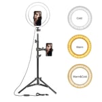 LED Ring Light with Tripod Stand, Dimmable Desk Makeup Ring Light, Perfect for Live Streaming & YouTube Video, Photography, 3 Light Modes and 10 Brightness Levels