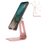 Adjustable Cell Phone Stand, Urmust Phone Stand: Aluminum Cradle, Dock, Holder Compatible with iPhone Xs XR 8 X 7 6 6S Plus SE 5 5S 5C, Accessories Desk, Android Smartphone(Rose Gold)