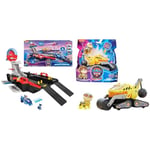 Paw Patrol: The Mighty Movie Aircraft Carrier HQ, with Chase Action Figure and Mighty Pups Cruiser & The Mighty Movie, Construction Toy Truck with Rubble Mighty Pups Action Figure, Lights and Sounds