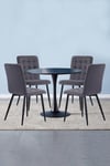 5Pcs Dining Table Set of Modern Tufted Dining Chairs and Wooden Round Table