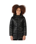 Regatta Girls Babette Padded Long Insulated Coat - Black Fur - Size 11-12Y