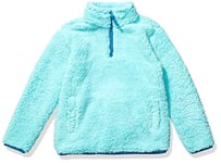 Amazon Essentials Girls' Sherpa Fleece Quarter-Zip Jacket, Aqua Blue, 5 Years
