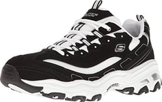 Skechers Women's D'lites Biggest Fan Sneaker, Black Trubuck White Mesh Silver Trim, 11 UK