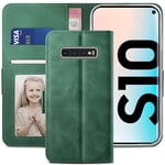 YATWIN Samsung Galaxy S10 Case, Samsung S10 Flip Wallet Leather Case with Card Slot and Shockproof Function Kickstand Phone Cases Cover for Samsung S10 - Pine Green