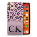 Personalised Initials Phone Case For Samsung Galaxy S20 4G (2020) (6.2 inch), Black Monogram, Initials on Pink Leopard Print Hard Phone Cover