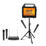 Pack Karaoké Enceinte Ecran 2 micros sans fil Bluetooth Ibiza KARAVISION sur Pied - Système micros sans fil PARTY-200UHF - Soirée