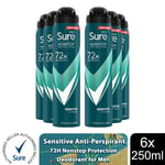Sure Men Anti-Perspirant 72H Nonstop Protection Sensitive Deodorant, 6x250ml
