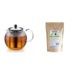 Bodum Assam Tea Press, Permanent Filter, Glass Handle, 1.5 L/51 oz) - Shiny, Stainless Steel & Teapigs Mao Feng Green Tea Tea Made with Whole Leaves (1 Pack of 200g Loose)
