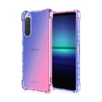 HAOTIAN Case for Sony Xperia 5 II Case, Gradient Color Ultra-Slim Crystal Clear Anti Smudge Silicone Soft Shockproof TPU + Reinforced Corners Protection Phone Cover (Blue/Pink)