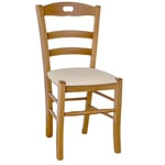 Chaise Loris En Noyer Claire Avec Siège En Cuir Artificiel Crème Beige