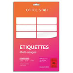 Office Star Boîte de 1200 étiquettes adhésives multiusage format 70x37mm Star, planche A4, coloris rouge