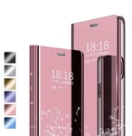 Jierich for Oppo Find X3 Pro/Find X3 case, Flip Clear View Translucent Standing Cover,Mirror Plating Full Body 360°Smart Cover Protection for Oppo Find X3 Pro/Find X3-Rose Gold
