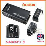 UK Godox 2.4 TTL 1/8000s Double Head AD200 Pocket Flash+ X1T-N Trigger For Nikon