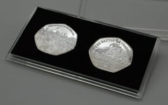 DUKE OF WELLINGTON & ADMIRAL NELSON Fine Silver Commemoratives in 50p Coin Display Case. Battle of Trafalgar, Waterloo