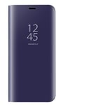 Dedux Coque pour Samsung Galaxy A40, Clear View Etui à Rabat Cover Flip Translucide Standing Support Miroir Antichoc Portable Case pour Samsung Galaxy A40.Bleu Violet
