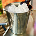Hammered Stainless Steel Champagne Bucket Silver Metal Wine Cooler Double Handle