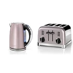 Cuisinart Style Collection Multi-Temp Jug Kettle | 1.7L Capacity | Vintage Rose | CPK17PIU & Style Collection 4 Slot Toaster | Vintage Rose | CPT180PU